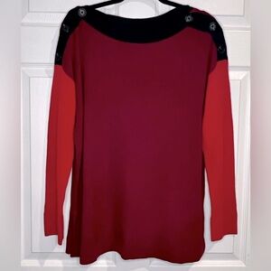 Vince Camuto Women's Colorblock Long Sleeve Knit Sweater - Red - Size Large